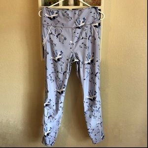 Carbon38 Work Out Leggings Blue Crane Bird Print